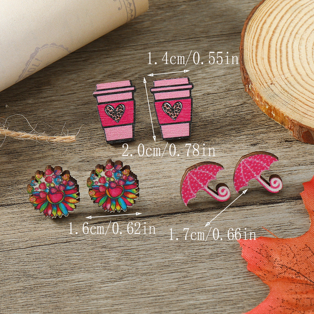 Wholesale of Valentine's Day Water Cups, Umbrellas, Printed Wooden Earrings